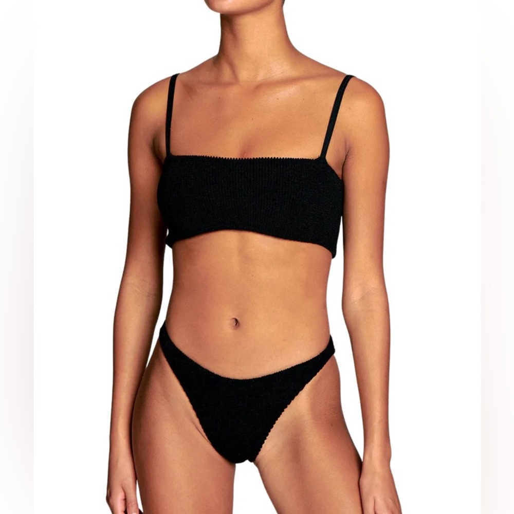 Hunza G Bikini Set Black Gigi Crinkle Stretchy Noir Swimsuit One Size Swimsuit